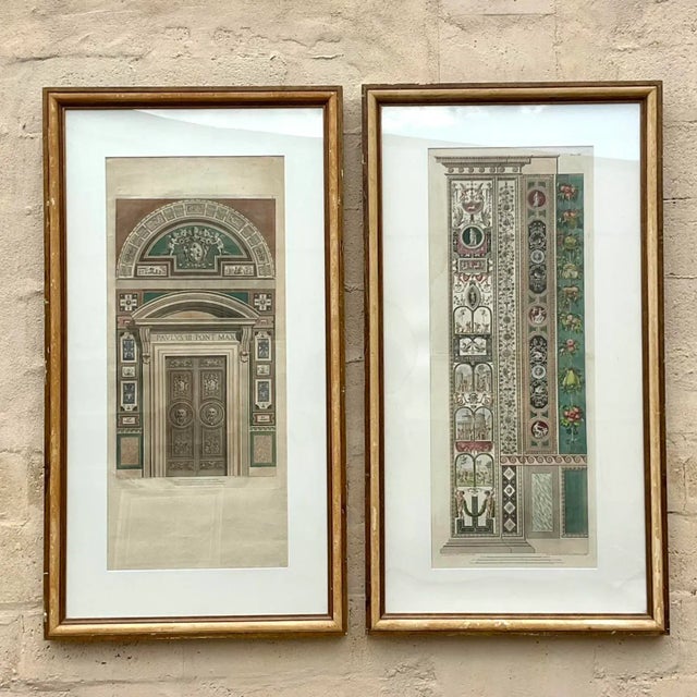 Traditional Vintage Pair of Hand Colored Engravings After Raphael “Le Loggie De Raffaello” From the Breakers Hotel For Sale - Image 3 of 11