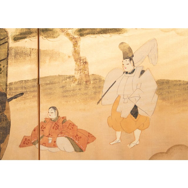 1970-1980s Shōwa Era Japanese Silk Byobu Screen "The Tale of Genji" For Sale - Image 11 of 18