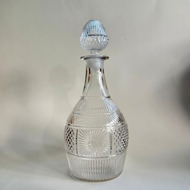 Victorian Metropolitan Museum of Art Sandwich Glass Reproduction Decanter With Acorn Stopper For Sale - Image 3 of 7