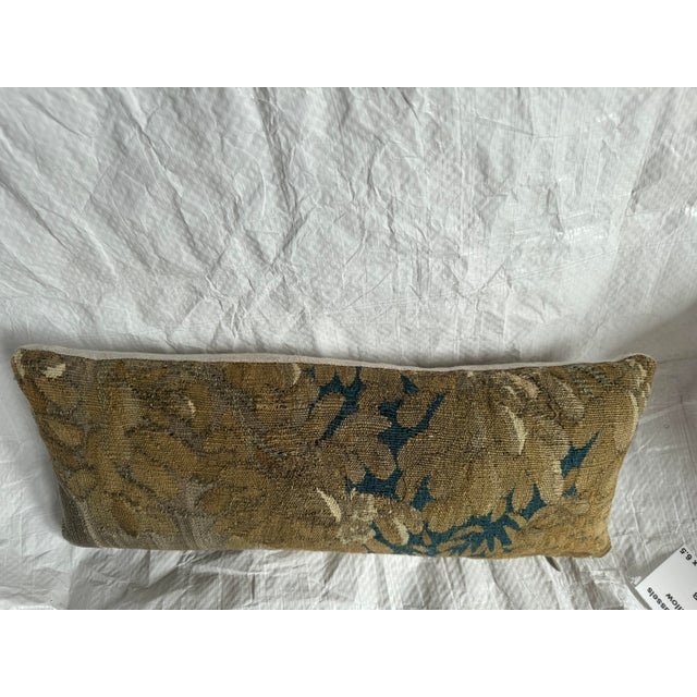 1600s Antique Flemish Brussels Tapestry Pillow Botanical Fragment For Sale - Image 4 of 5