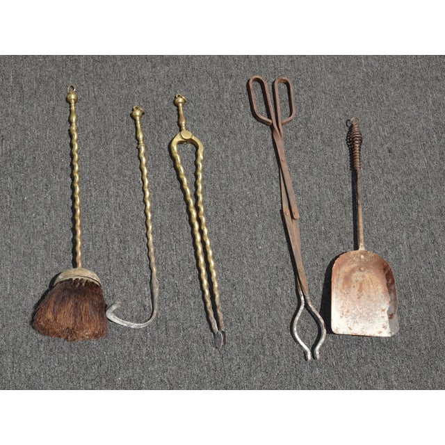Gold Vintage French Country Gold Metal Fireplace Tools W Owl Motif For Sale - Image 8 of 13