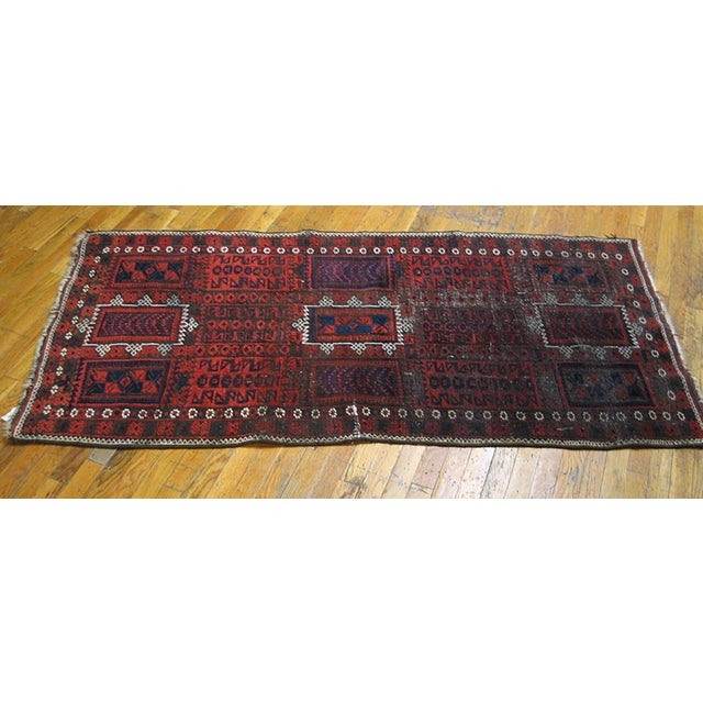 Tribal 1930s Red Geoemtric Tribal Antique Baluch Turkmen Rug 3'1" X 6'4" Handknotted Wool Carpet For Sale - Image 3 of 5