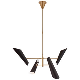 AERIN for Visual Comfort Signature Franca Small Pivoting Chandelier in Hand-Rubbed Antique Brass with Black Shades For Sale