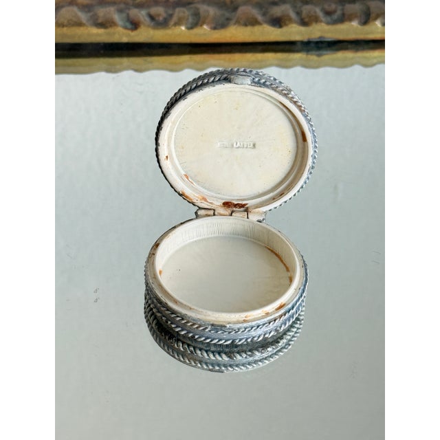 Vintage Neo Classical/Victorian Revival Estée Lauder Blue Cameo Twin Sisters Solid Perfume Compact For Sale - Image 4 of 16