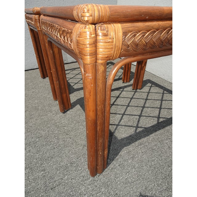 Vintage Mid Century Modern Rustic Bamboo Rattan Brown End Tables - a Pair For Sale - Image 10 of 13