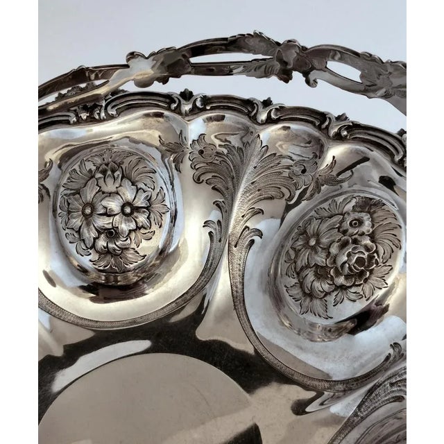 Victorian Chiseled and Engraved Sterling Silver Basket with Handle, 1870s For Sale - Image 12 of 13