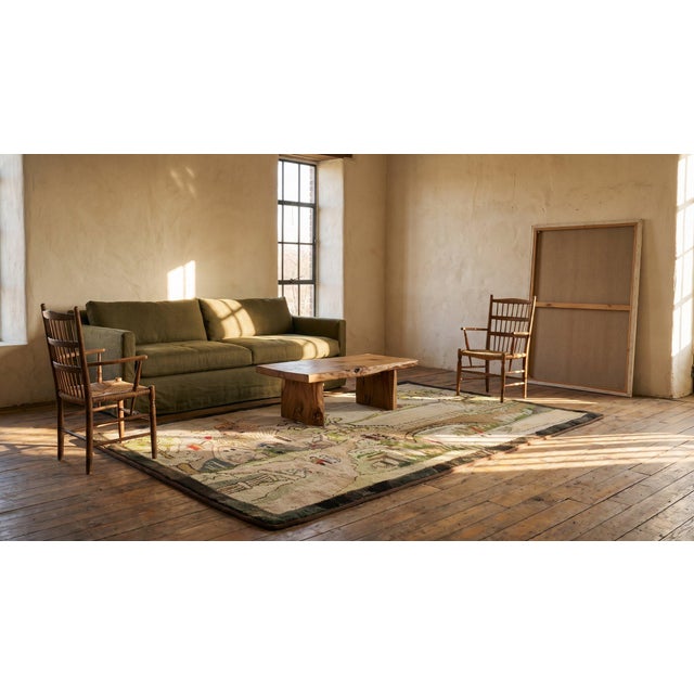 1940s Tan Ecru Dutch Windmill Scenic Pictorial Antique American Hooked Rug 3'2" X 5'6" Wool Carpet For Sale - Image 10 of 12