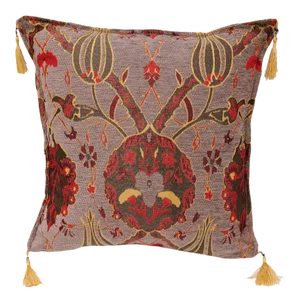 Boho Chic Turkish Tulip Chenille Gray Red Decorative Throw Pillow - a Pair