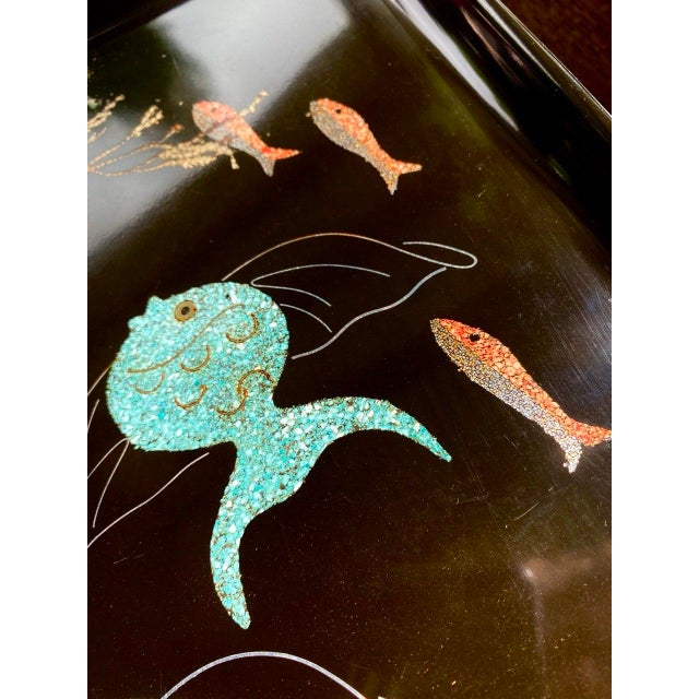 Mid 20th Century Vintage Couroc of Monterey Turquoise Angel Fish Tray With Genuine Abalone and Seaweed Inlay For Sale - Image 5 of 14