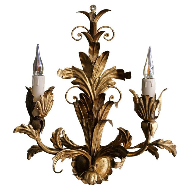 Hollywood Regency Gilt Metal Two-Light Sconce, 1970s For Sale - Image 18 of 18