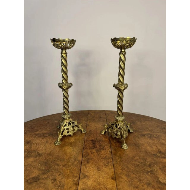 Mid 19th Century Large Antique Victorian Church Candlesticks, 1860, Set of 2 For Sale - Image 5 of 6