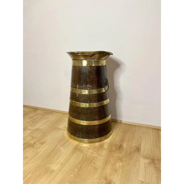 Fantastic quality antique Victorian oak and brass bounded stick stand having a quality antique Victorian brass bounded...