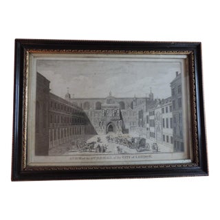 Antique 18th Century English George III Architectural Print in Hogarth Frame Guild Hall City of London For Sale