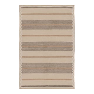 Rug & Kilim’s Contemporary Dhurrie Rug in Brown Geometric Stripes For Sale