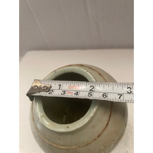 Antique Wabi-Sabi Crackle Glaze Stoneware Storage Jar With Blue Brushwork For Sale - Image 10 of 11