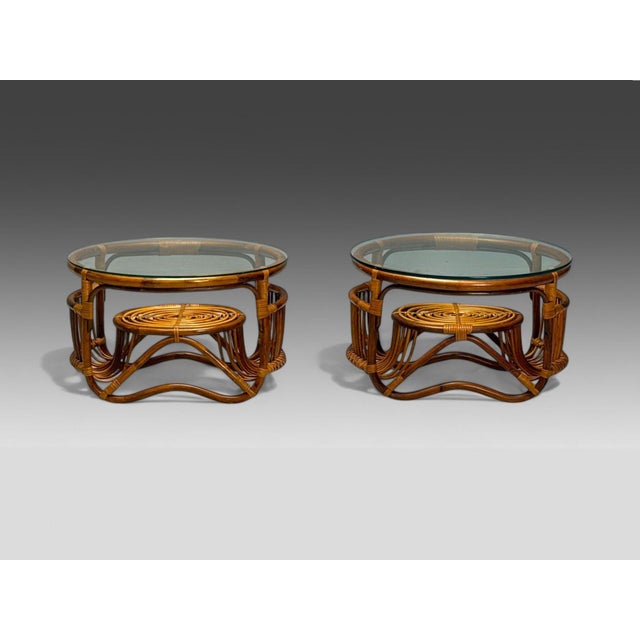 Mid-Century Modern Franco Albini Style, Italian Mid-Century Modern, Side Tables, Bamboo, Rattan For Sale - Image 3 of 7