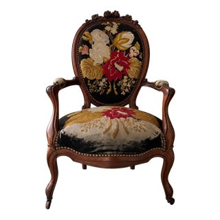 Louis XV Armchair with Floral Tapestry For Sale