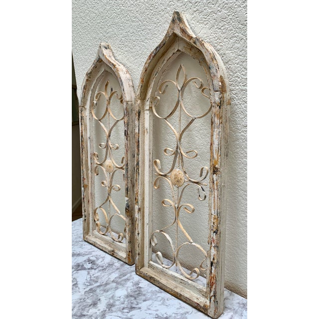 2000 - 2009 Vintage Set of Two Wall Decor Arched Cathedral Church Windows For Sale - Image 5 of 8