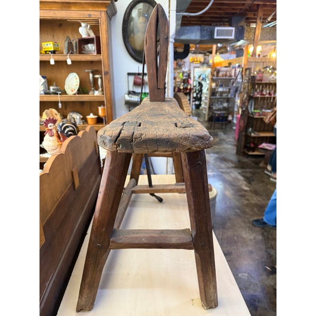 Wood Antique Amish Saddlemaker's Bench Stool Harness Leather Maker's Bench. For Sale - Image 7 of 11