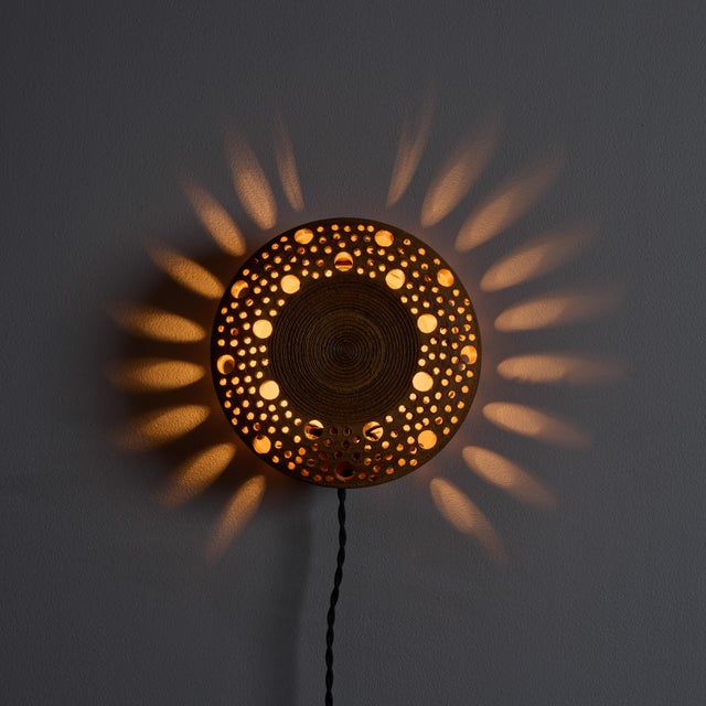 Mid-Century Modern Early 1970s Per Bovin Hand Thrown Perforated Earthenware Plug-in Wall Lamp For Sale - Image 3 of 18