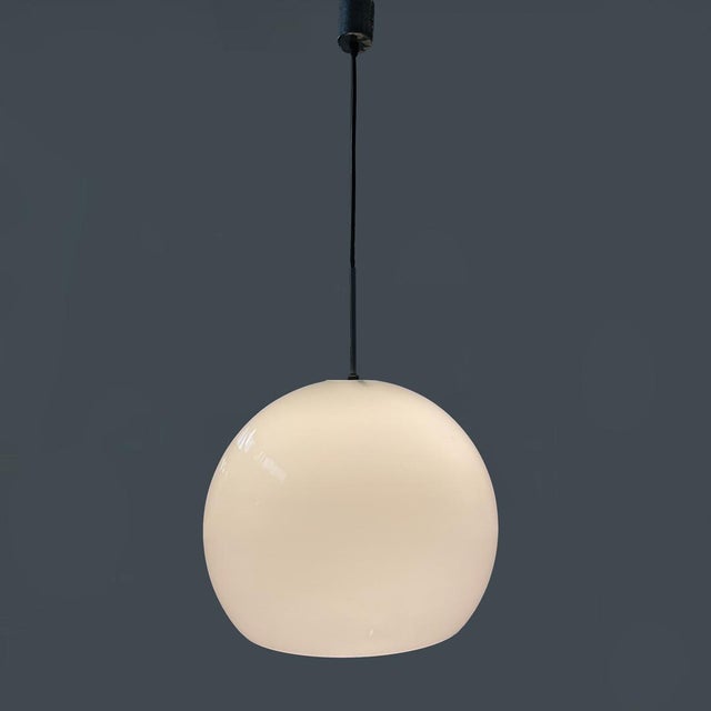 Mid-Century Modern Italian Round Opaline Glass Chandelier, 1960s For Sale - Image 9 of 16