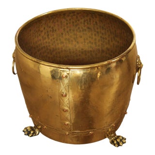 Victorian Style Brass Lion Head Claw Foot Bin For Sale