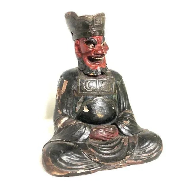 This wooden carved oriental figure, circa 1840 or earlier, is a unique piece of art. We believe the figure depicts Enma,...