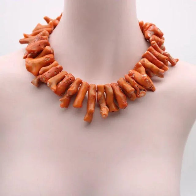 1950s Organic Coral Branch Necklace with 14K Gold Lobster Clasp For Sale - Image 5 of 7