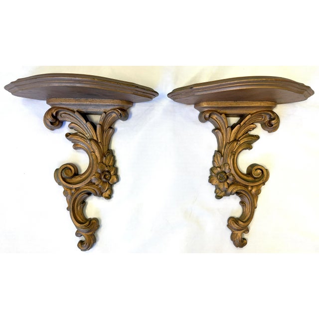 Mid 20th Century Mid 20th Century Syroco Wood Wall Brackets- A Pair For Sale - Image 5 of 14