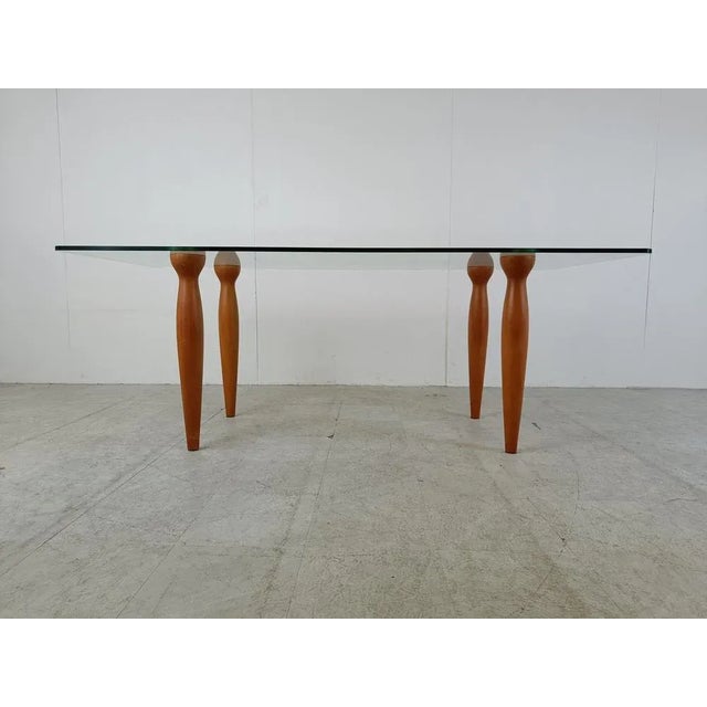 Vintage Italian Glass and Wooden Dining Table, 1990s For Sale - Image 4 of 10