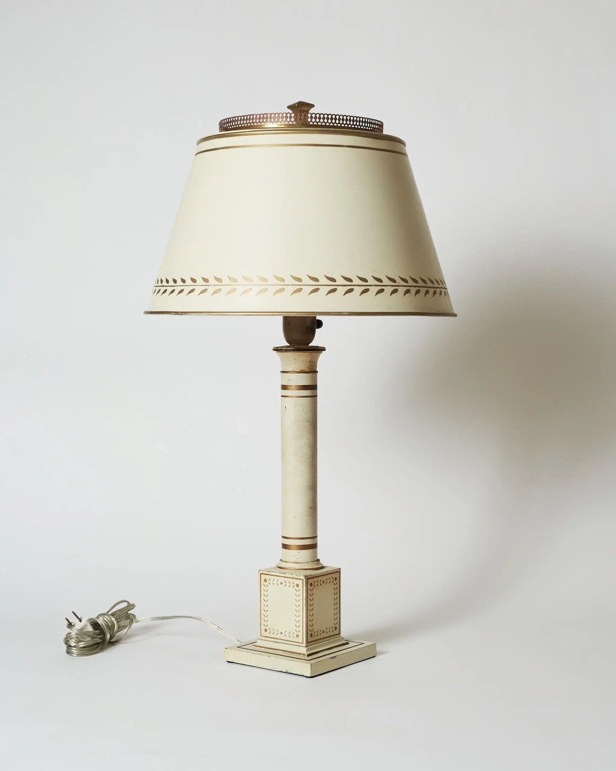 Antique 20th Century French Directoire Tole Wired Lamps White