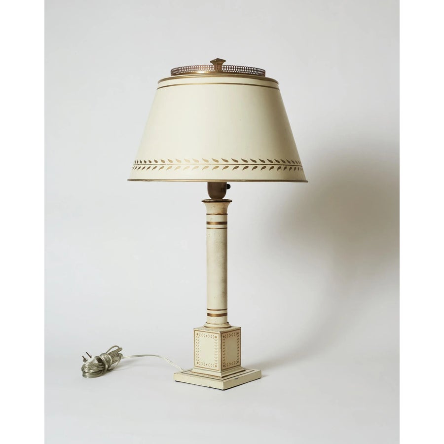 Antique 20th Century French Directoire Tole Wired Lamps White