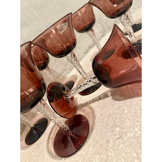 Mid-Century Modern Rare Vintage Mid-Century Bill Blenko Designed Art Glass Air Twist Amethyst Wine Glasses- Set of 10 For Sale - Image 3 of 12