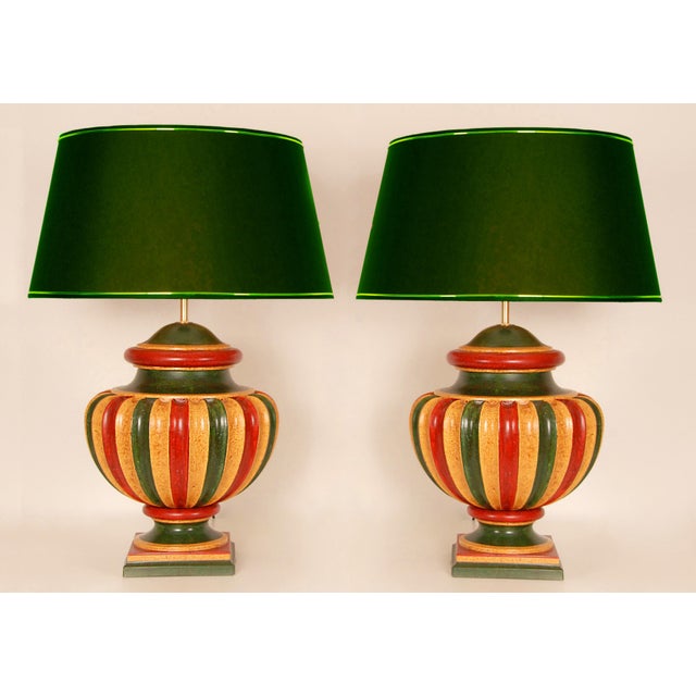 Vintage Italian Table Lamps Tall Carved Wood Vase Lamps 1980s a Pair For Sale - Image 9 of 9