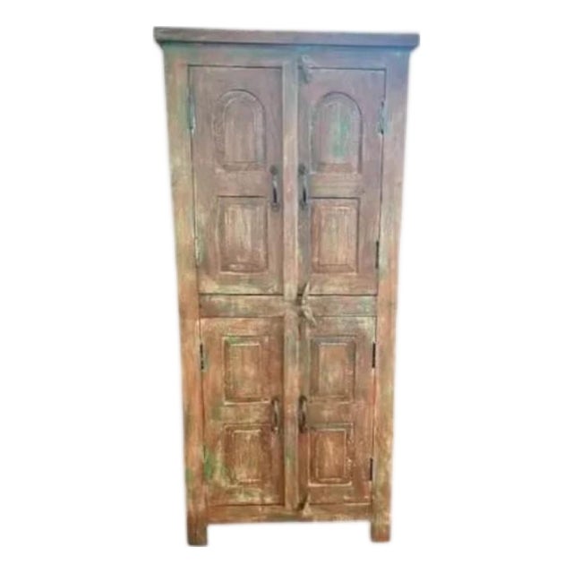 4-Door Solid Mango Wood Farmhouse Linen Cabinet For Sale