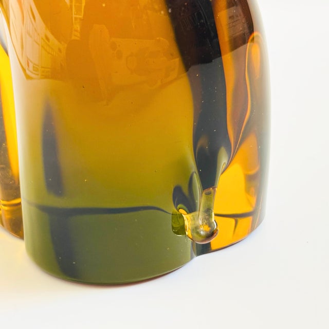 Amber Mid Century Sommerso Art Glass Elephant Bookend For Sale - Image 8 of 10