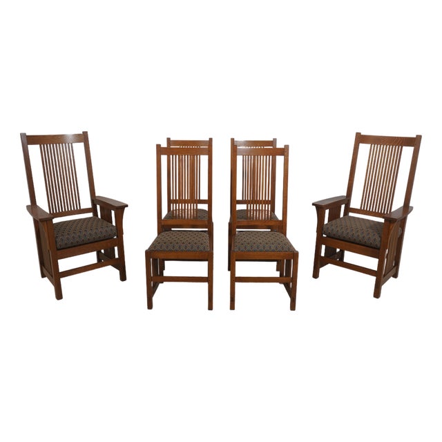 Set of 6 Stickley Arts & Crafts Mission Oak Dining Chairs For Sale