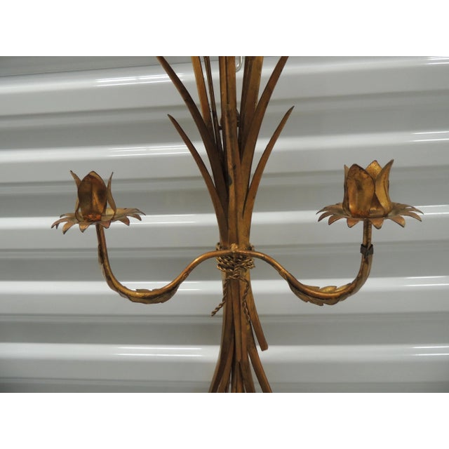 Italian Vintage Florentine Gilt Metal " Sheaf of Wheat" Tole Wall Candle Sconce For Sale - Image 3 of 7