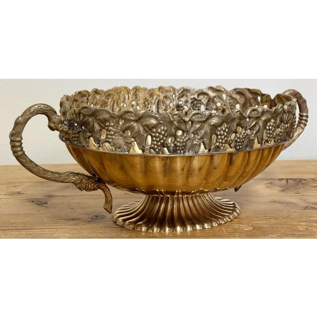 Metal Vintage Brass Grape Motif Handled Compote For Sale - Image 7 of 11