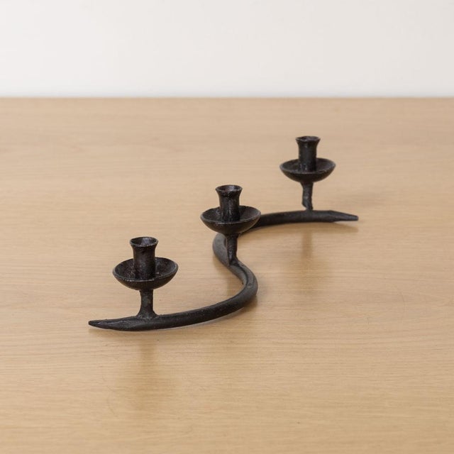 French 1950s Petite French Iron Candelabra For Sale - Image 3 of 9