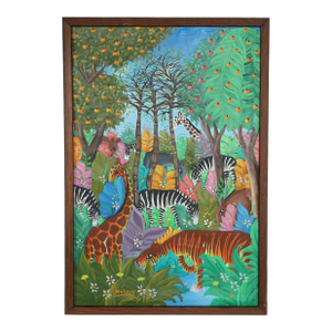 Vintage Haitian Jungle Painting on Board by Michelet