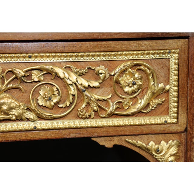 19th C French Louis XVI Style Leather Top and Bronze Ormolu Desk With Pull Panel For Sale - Image 15 of 16