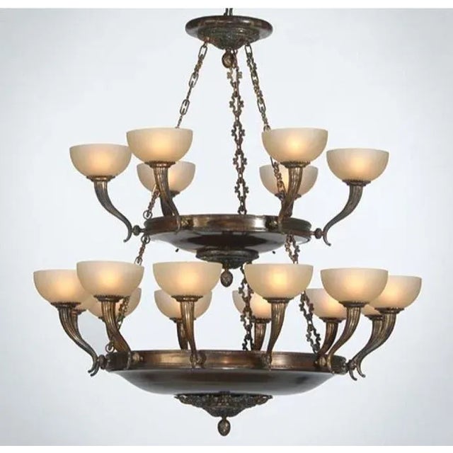 Myran Allan Luxury Lighting Empire Style Bronze and Glass Chandelier as Is For Sale In Atlanta - Image 6 of 6