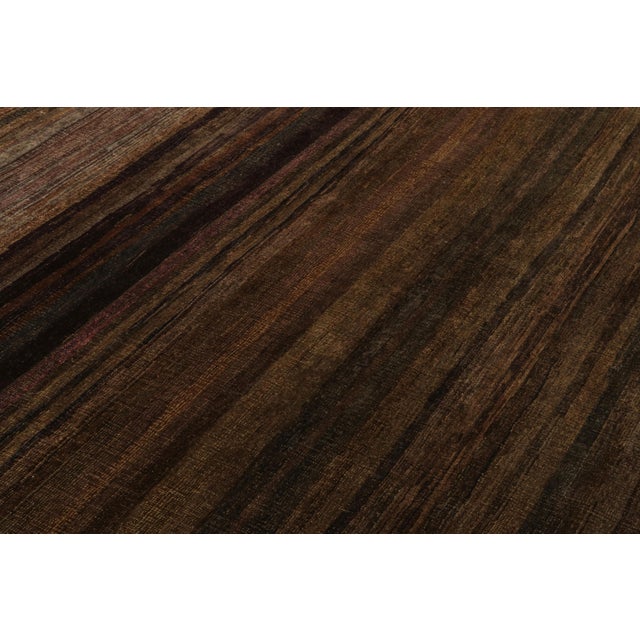 Modern Rug & Kilim’s Modern Textural Rug in Brown, Umber and Purple Stripes and Striae For Sale - Image 3 of 7