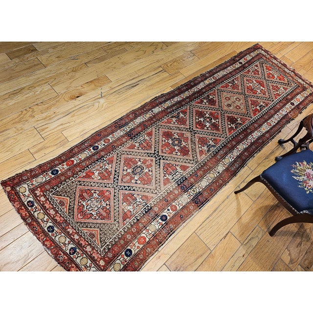 Antique Malayer Runner Rug, Hand-Knotted Wool, Geometric Pattern, 4x12, Red & Ivory For Sale - Image 11 of 18