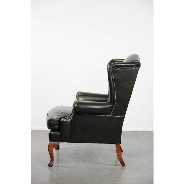 1990s Chesterfield Wing Chair in Cowhide Leather For Sale - Image 5 of 17