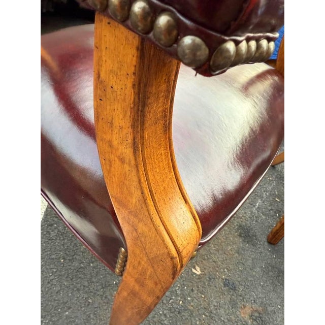 Late 20th Century Hickory Leather Company Set of Four Vintage Burgundy/ Oxblood Vinyl Brass Nailhead Armchairs For Sale - Image 9 of 11