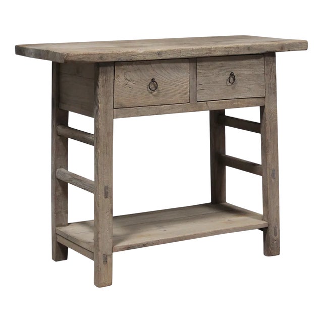 Natural Elm 2-Drawer Table, 1800s For Sale