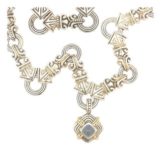 Late 20th Century Sterling and 18k Gold Blue Chalcedony Decorative Necklace by Sameul Benham For Sale