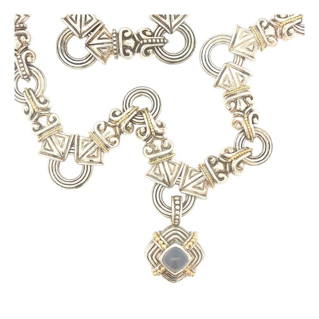Late 20th Century Sterling and 18k Gold Blue Chalcedony Decorative Necklace by Sameul Benham For Sale